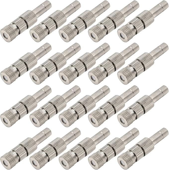 20pcs 6mm Brass Mister Nozzles with Filter, 0.006"/0.15mm Orifice Misting Nozzles for Outdoor Cooling System, Landscaping, Air Humidification, Greenhouse Irrigation