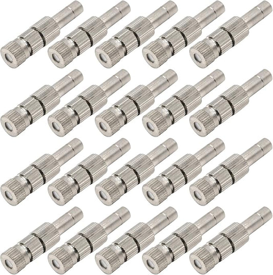 20pcs 6mm Brass Mister Nozzles with Filter, 0.016"/0.4mm Orifice Misting Nozzles for Outdoor Cooling System, Landscaping, Air Humidification, Greenhouse Irrigation
