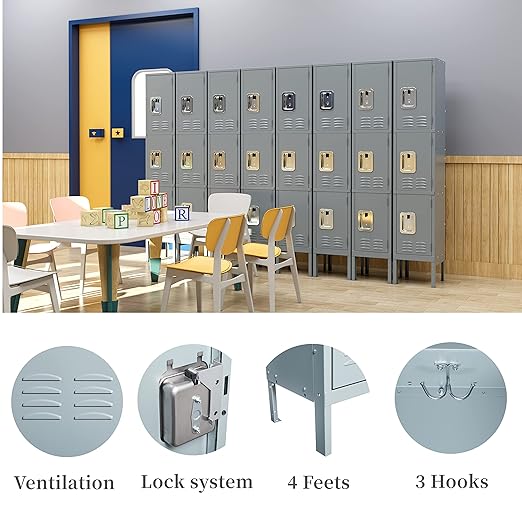 Yizosh Metal Lockers for Employees with Lock, Employees Locker Storage Cabinet with 3 Doors, Tall Steel Storage Locker for Gym, School, Office