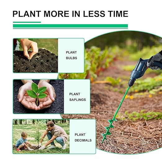 Auger Drill Bit for Planting 2x14.5'', Ground Soil Spiral Bit for 3/8" Hex Drive, Yard Auger for Bulbs, Hole Digger, Umbrella Holes, Bedding Digging Planter Tool