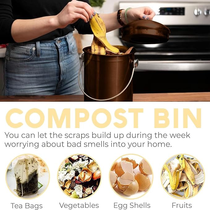 EPICA Countertop Compost Bin Kitchen | 1.3 Gallon | Odorless Composting Bin with Carbon Filters | Indoor Compost Bin with Lid | Stainless Steel Kitchen Composter for Food Scraps & Waste Recycling