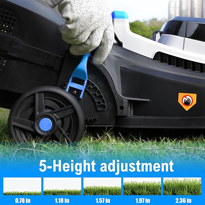 ROYAL GARDEN 13 Inch Lawn Mower Cordless Electric Walk Behind Push Mower with 5-Height Adjust Portable & Lightweight Push Battery Powered Lawn Mower (4.0AH Battery & Charger Included)