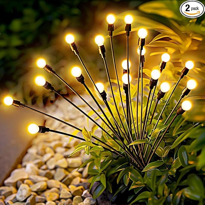 Solar Garden Lights, 20 LED Firefly Garden Lights Solar Outdoor, Solar Lights for Outside Sway by Wind,Solar Lights Outdoor Waterproof for Christmas Yard Patio Pathway Decoration (2 Pack)
