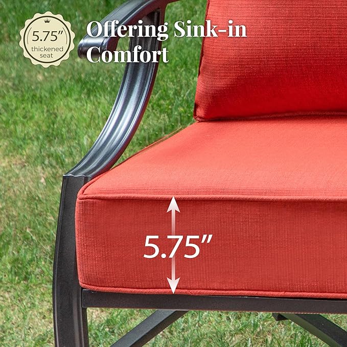 Patio Furniture Set 6 pcs, Outdoor Patio Furniture, 3-Seat Sofa, 2 Swivel Chairs, 2 Ottomans, Coffee Table and 5.75" Extra Thick Cushion, Conversation Set for Backyard Deck, Red