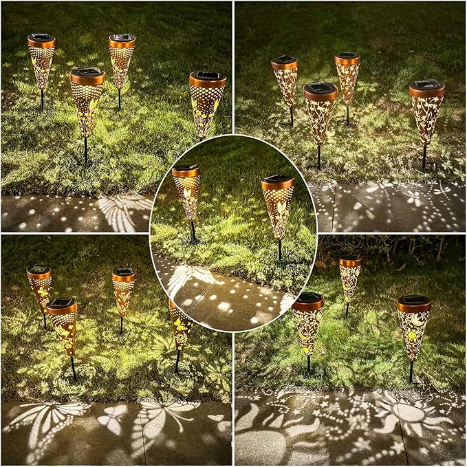 DIBIEECN 4 Pack Hummingbird Solar Pathway Lights Outdoor,Metal Garden Decorations Outdoor Lights with Patterns and Warm Light,Waterproof Landscape Lighting for Path Patio Backyard Walkway Yard