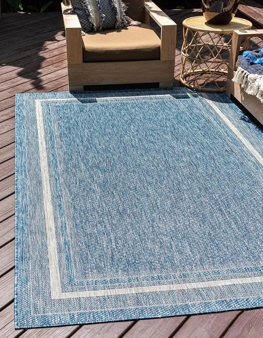 Unique Loom Outdoor Border Collection Area Rug - Soft Border (5' 3" x 7' 1" Rectangle Blue/Ivory)
