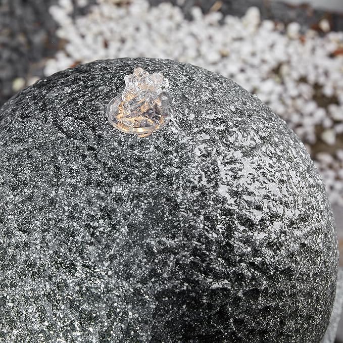 Glitzhome Outdoor Water Fountain with LED Light, Oversized Modern Sphere Pedestal Water Fountain with Submersible Pump, Outdoor Fountains Garden Waterfall for Patio Deck Porch, 40.25" H