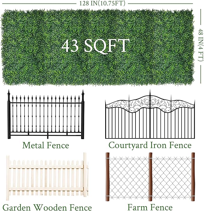 Artificial Ivy Privacy Fence Screen:48"x 128" (43 SQFT) 4-Layer Leaf UV-Anti Faux Greenery Boxwood Backdrop Ivy Vine Leaf Fence Panels for Outdoor, Indoor, Garden,Backyard and Decor