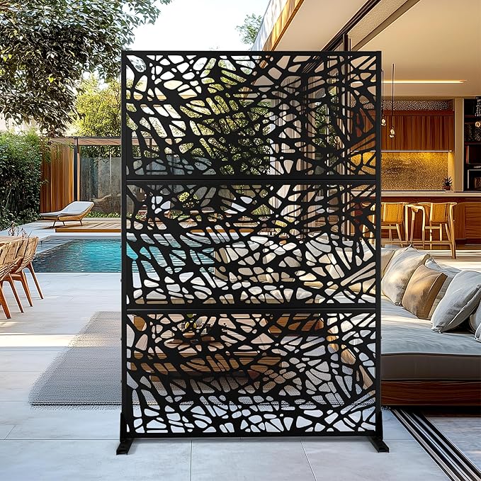 Outdoor Privacy Screen,72" H×47" W Metal Privacy Screen, Freestanding Privacy Fence Panels for Patio