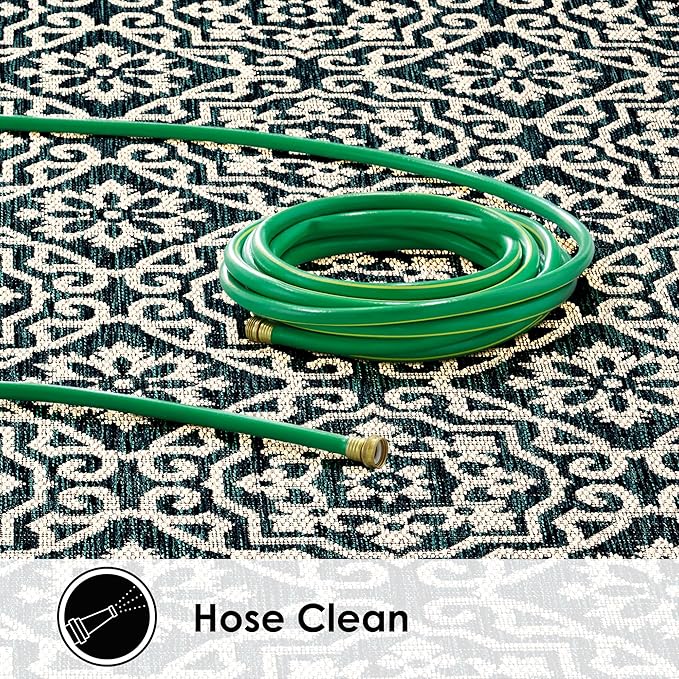 Nicole Miller New York Patio Country Julia Transitional Geometric Indoor/Outdoor Area Rug, Navy Blue/Ivory, 6'6"x9'2"