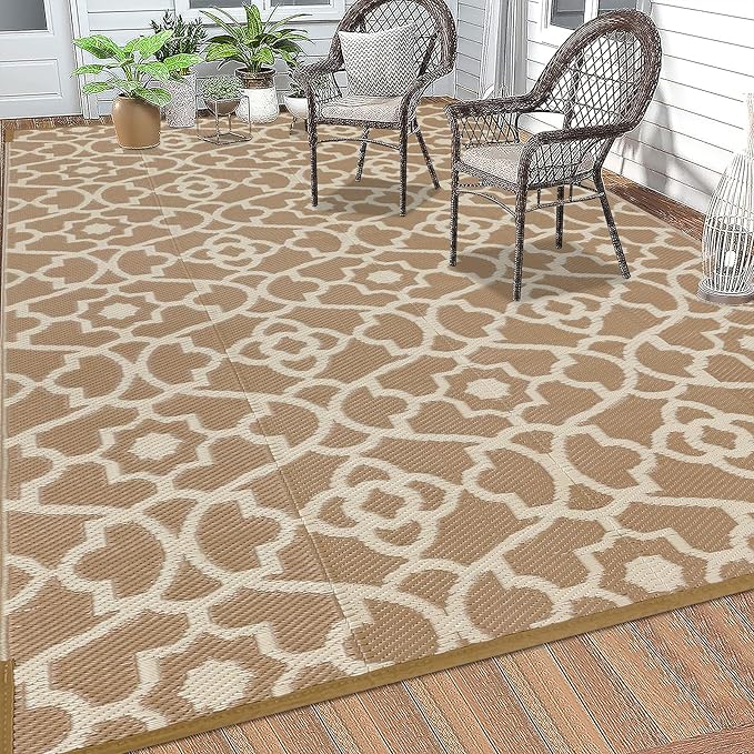 HEBE Outdoor Rug Waterproof 5x8, Plastic Straw Rug Camping Rug, Reversible Outdoor Patio Rugs RV Mat Clearance, Indoor Outside Floor Carpet for Porch,Deck,Camper,Balcony,Backyard