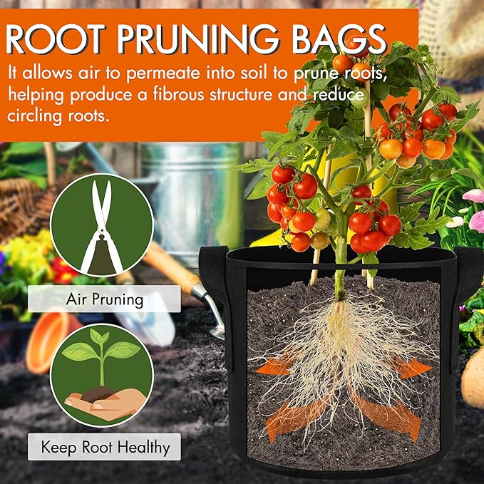 Gardzen 20-Pack 2 Gallon Grow Bags, Aeration Fabric Pots with Handles, Heavy Duty Plant Bags for Plants