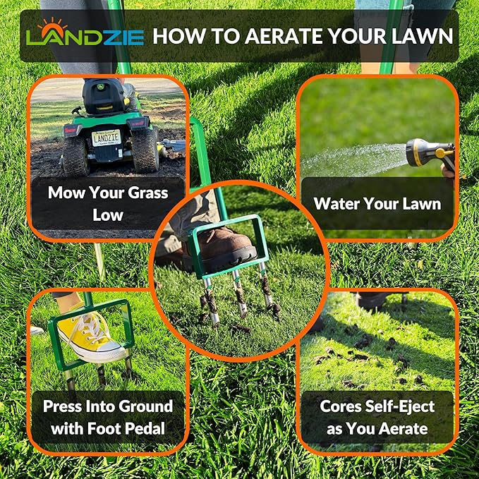 Landzie - The Original Hollow Tine Lawn Aerator Tool - 42 Inch Core Aerator and Grass Aeration Tool Lawn Tools - Stainless Steel Manual Lawn Aerator Plug Aerator and Aerator Lawn Tool