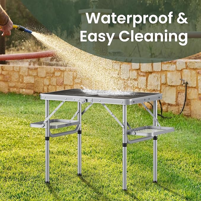 Titanker Folding Camping Table Small 2ft, Small Camp Table Portable with 50% Extra Space, Folding Picnic Beach Table Portable, Car Camping Essentials, Aluminum Light Solid, Silver