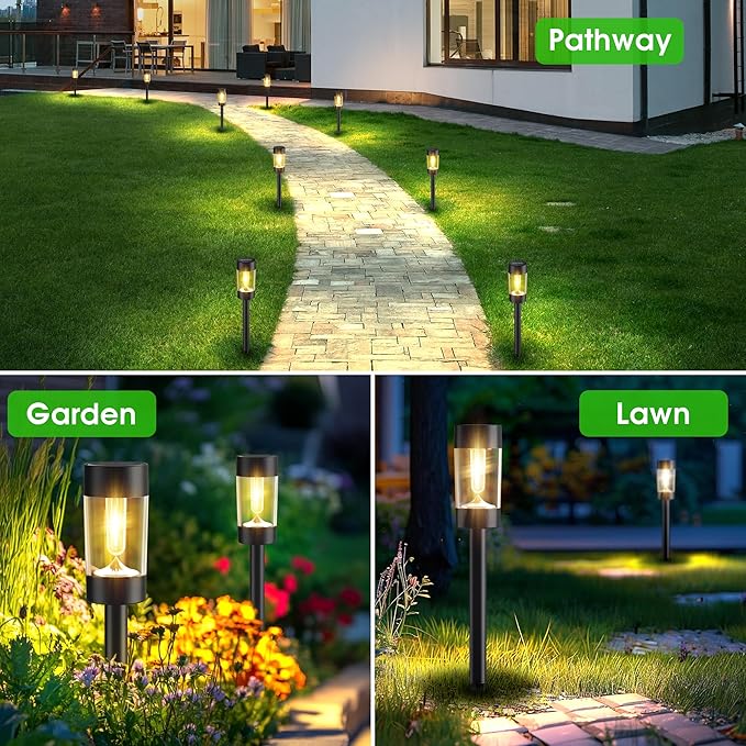 Solar Lights Outdoor, 12 Pack Waterproof Solar Landscape Lighting for Pathway Garden Yard Path Walkway Driveway Lawn Patio Outside Decor, Warm White