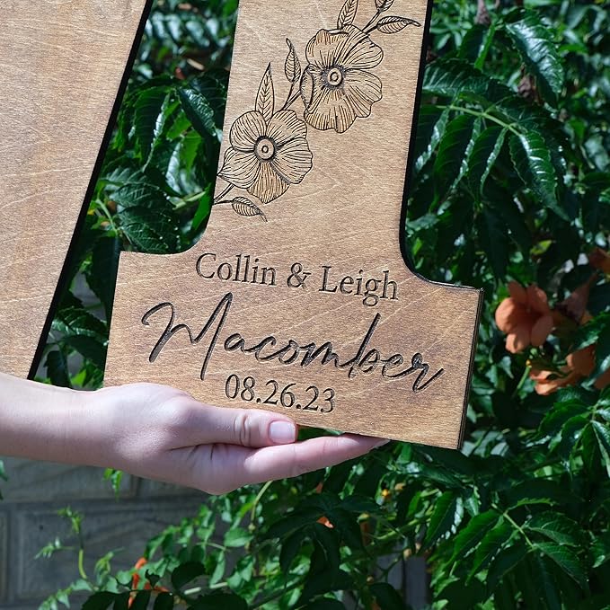 Wedding Guest Book Sign with Pen, Personalized Wooden Letter Monogram, Custom Last Name and Date, Laser Engraved Guestbook Alternative for Couple, Large Sizes Options