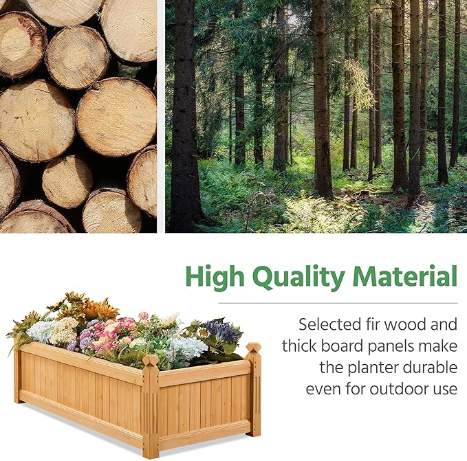 Yaheetech 46″ L × 23.5″ W × 16″ H Wooden Raised Garden Bed, Horticulture Wood Rectangular Garden Planter Outdoor, Raised Planter Box for Yard/Greenhouse/Vegetable/Flower/Herbs, Light Brown