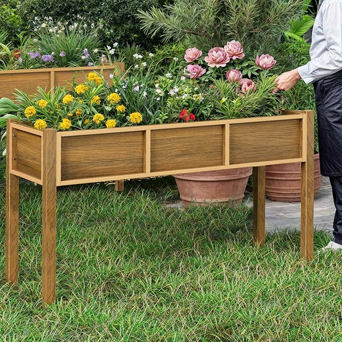 YITAHOME Outdoor Raised Garden Bed, 48x18x30 Inch HIPS Poly-Wood Weather-Resistant Elevated Planter Box with Legs for Vegetable Flower, Brown