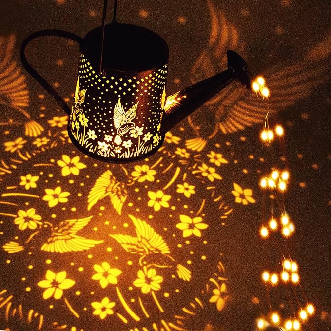 Solar Watering Can Outdoor Lights Garden Decor,Hummingbird Hanging Lantern Waterproof Landscape Lights Outside Decoration for Yard Porch Patio Pathway Gardening Gifts(with 32 inch Shepherd Hook)