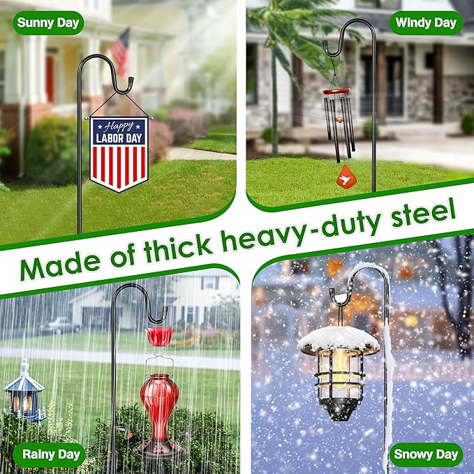 XDW-GIFTS Bird Feeder Pole for Outdoor, 92 Inch Shepherds Hooks Heavy Duty Garden Pole for Hanging Plant Basket, Solar Light Lanterns, Garden Plant Hanger Stands with 5 Base Prongs