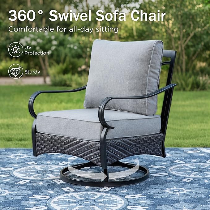 Patio Furniture Set with 56" Fire Pit Table, Premium Outdoor Wicker Metal Frame Furniture with Upgraded Waterproof Thick Cushions for Porch, Poolside, Deck, and Yard （4 Pieces,Grey