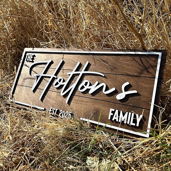 Personalized Family Name Sign - Custom Last Name Wood Decor Plaque, 20x7 in Rustic Farmhouse Style Wedding Gift, Housewarming Gift, Custom Wooden Hanging with Established Date, Small Art for Living Room or Entryway