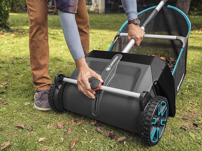 GARDENA (03565) Lawn and Leaf Collector, Durable and Easy to Manuever Push Lawn and Leaf Sweeper with Large Capacity 3.2 cu. ft. Mesh Collection Hopper Bag, 5 Year Warranty