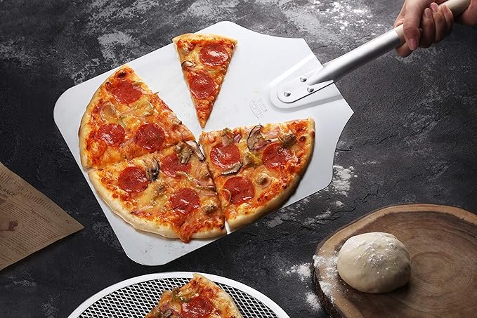 New Star Foodservice 50172 Aluminum Pizza Peel, Wooden Handle, 12 x 14 inch Blade, 52 inch overall