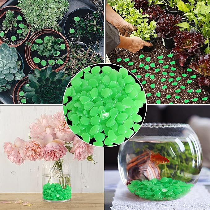 OSOPOLA 150 PCS Luminous Stones - Green Glow Rocks Decorations DIY Decorative Pebbles for Aquarium Fish Tank Sidewalk Garden Path Patio Terrace Lawn Yard Jade Ornaments Vert Cobbles Decor FD05GR150