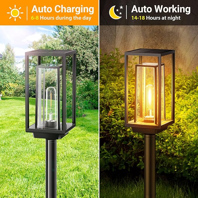WdtPro Solar Pathway Lights Outdoor, 2 Pack Long Lasting Bright Solar Garden Lights Waterproof IP65, Auto On/Off Path Light for Yard Lawn Decor Outside Walkway, Warm White