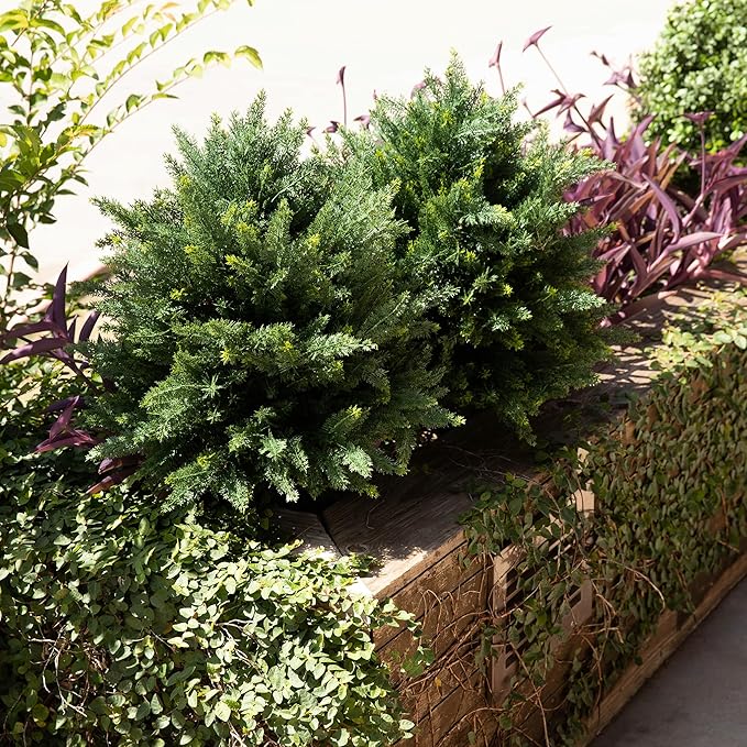 Premium 16" Diameter Artificial Cypress Topiary – Set of 2 Faux Plants with Ground Spikes – UV-Resistant, Realistic Outdoor & Indoor Greenery – Weatherproof Garden Landscaping Décor