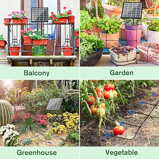 NFESOLAR Solar Drip Irrigation System Outdoor with 2200mAh Battery Backup, 6 Timing Modes, Supported 15 Pots Plants, Solar Watering System for Garden Green House