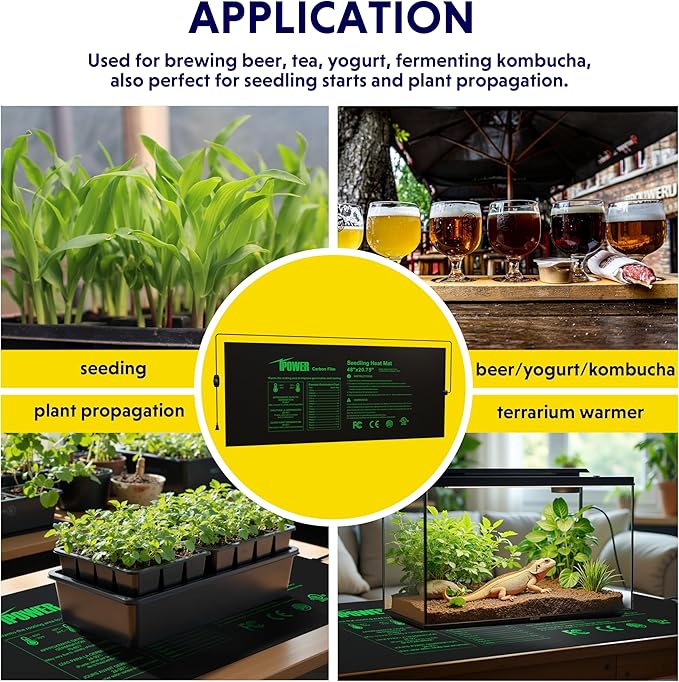 iPower 48" x 20.75" Seeding Heat Mat with Thermostat Temperature Adjustable Knob, 2 Pack Durable Warm Hydroponic Plant Germination Starting Pad