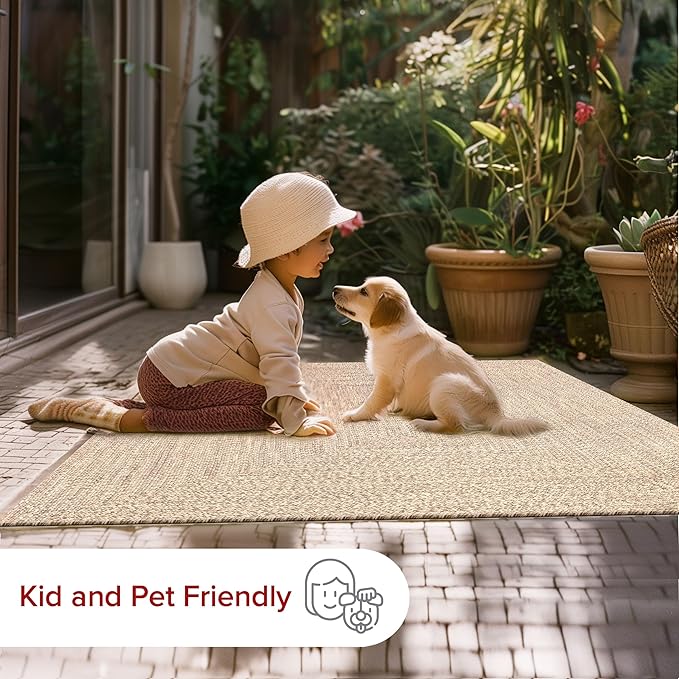 nuLOOM Oval 5' x 8' Solid Hand Braided Indoor/Outdoor Area Rug, Pet-Friendly, High Traffic, Weather Resistant, for Patio, Balcony, Bedroom, Living, Dining Room, Wynn Tan