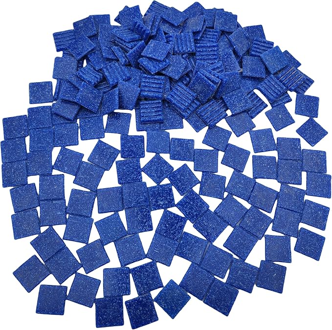 3/4 inch Quartz Glass Mosaic Tiles for Crafts, 1.1 LB, Square Mosaic Pieces for DIY Picture, Home Mosaic Decoration (Navy Blue)
