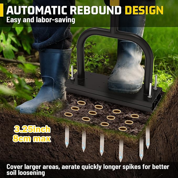 Lawn Aerator Tool, Lawn Aerator with 12 Spikes, Automatic Leaf and Dirt Cleaning with Spring-Loaded Design, Metal Manual Aerator for Loosening Soil Aerating Patio, Yard, Garden