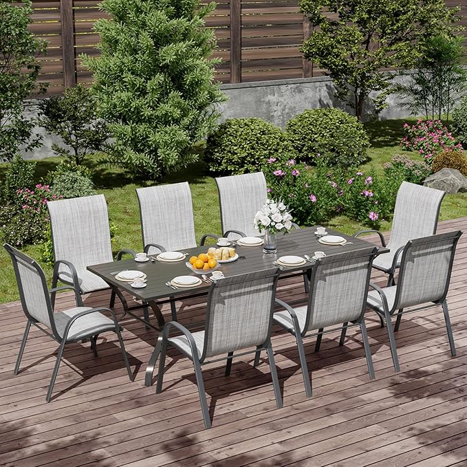 UDPATIO Patio Chairs Set of 8, Stackable Outdoor Dining Chairs with High Back, Breathable Textilene Fabric Outdoor Chair All Weather, 350LBS Capacity for Garden, Backyard (Light Grey)