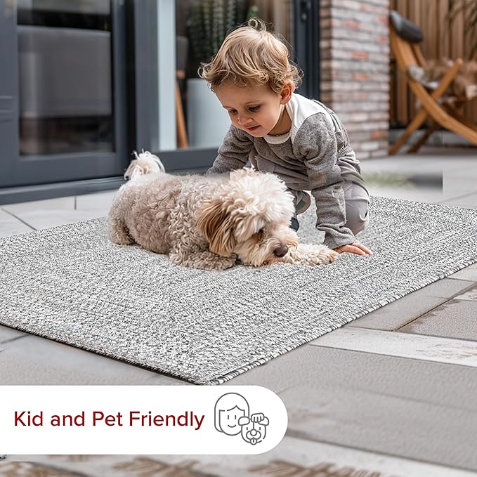 nuLOOM Oval 9' x 12' Solid Hand Braided Indoor/Outdoor Area Rug, Pet-Friendly, High Traffic, Weather Resistant, for Patio, Balcony, Bedroom, Living, Dining Room, Wynn Salt and Pepper