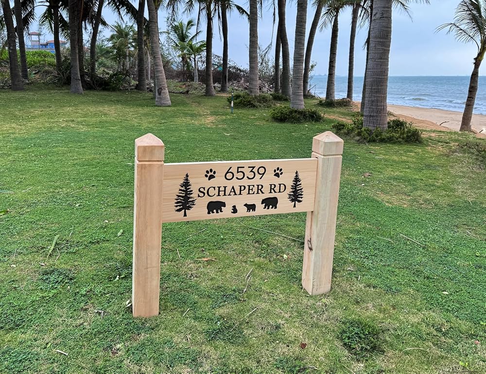 Personalized Family Name Sign with Posts, Large Outdoor Wooden for Bear Theme Sign, Custom Bear Family In Woods Cabin Signs, Custom Carved Cabin Gift, Hunting Decor, Family Members Birthday Gift