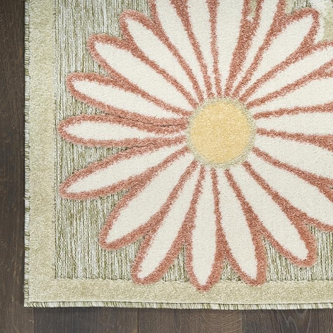 Nourison Aloha Sage Rose 9' x 12' Area Rug - Easy Clean, Non Shedding, Bed Room, Living Room, Dining Room, Kitchen (9' x 12')