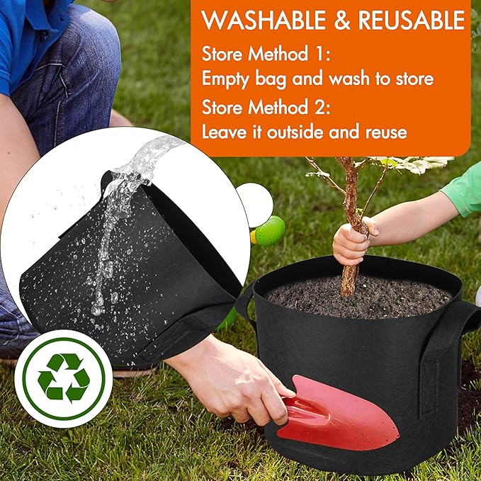 Gardzen 20-Pack 7 Gallon Grow Bags, Aeration Fabric Pots with Handles, Heavy Duty Plant Bags for Plants