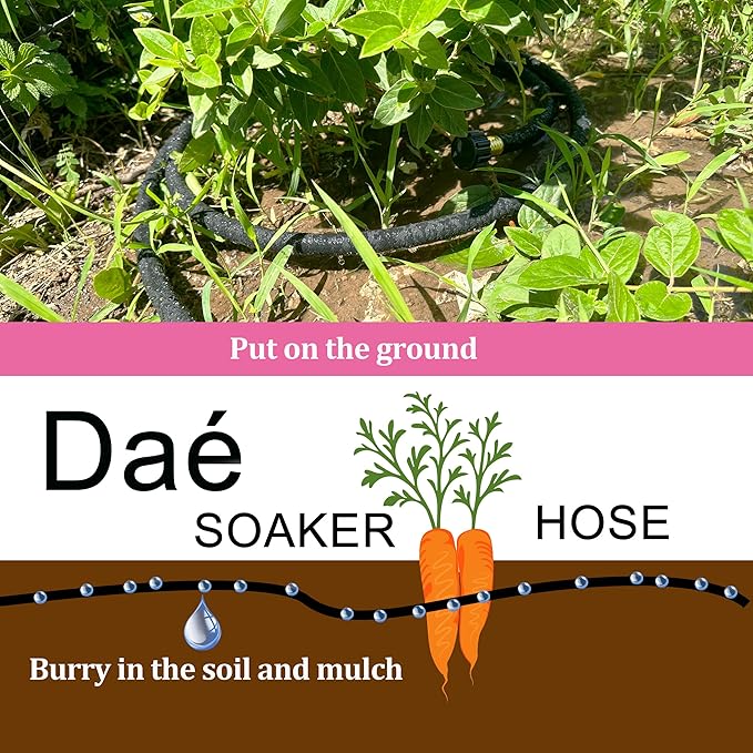 Rubber Soaker Hose, 1/2 inch, 100ft Garden Hose for Irrigation,Water-Saving up to 70%, Brass Connector Leak-Proof, Heavy-duty Hose, Watering for Trees,Lawns, Vegetables and Flowers.