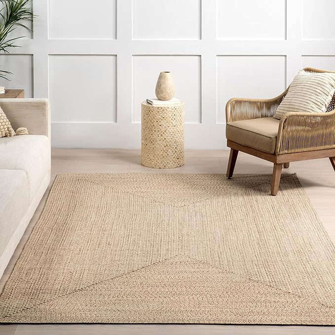 nuLOOM Oval 5' x 8' Solid Hand Braided Indoor/Outdoor Area Rug, Pet-Friendly, High Traffic, Weather Resistant, for Patio, Balcony, Bedroom, Living, Dining Room, Wynn Tan