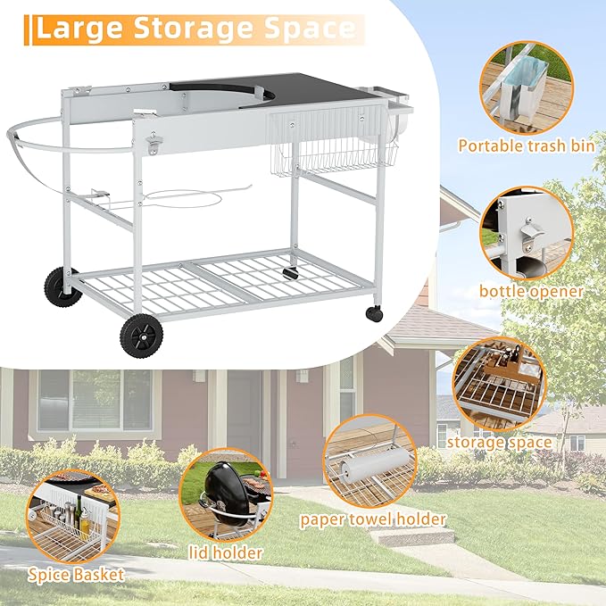 Vongrasig Grill Table for Weber Kettle 18" & 22", Outdoor BBQ Grill Cart for Weber Original Kettle,Jumbo Joe,Master-Touch Charcoal Grill, Outdoor Kitchen Island with Storage