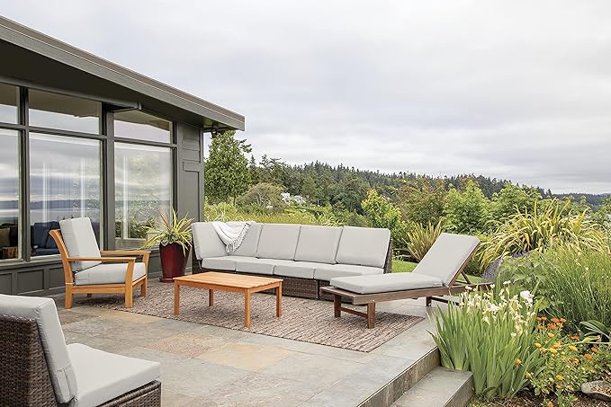 Classic Accessories Ravenna Water-Resistant 25 x 25 x 5 Inch Square Patio Seat Cushion Slip Cover & Foam, Mushroom, Lounge Chair Cushion