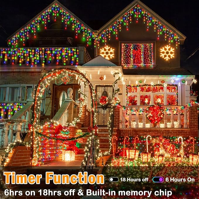 Hezbjiti Christmas Lights Decorations Outdoor, 1600LED 164FT Ice Fairy Lights 8 Modes 320 Drops Fairy String Lights for Christmas Decor Eaves Party Yard Garden