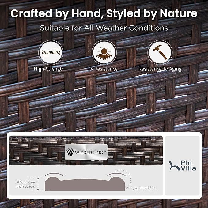 PHI VILLA Patio Furniture Set with 56" Fire Pit Table, Premium Outdoor Wicker Metal Frame Furniture with Upgraded Waterproof Thick Cushions for Porch, Poolside, Deck, and Yard