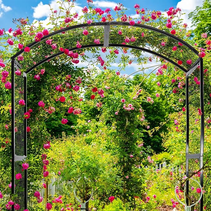 1 PC Metal Garden Arch Garden Trellis for Climbing Plants, Vines, Roses, Outdoor Pergola Trellis with Stake, Wide Garden Archway Arbor Trellis for Lawn Wedding Bridal Party Decor Ceremony