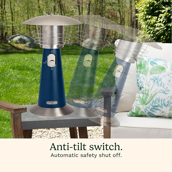 Cuisinart Portable Tabletop Patio Heater, 11,000 BTU Outdoor Propane Heater with Safety Tilt Switch and Adjustable Heat, Burner Screen Guard, 30 sq. Foot Heat Range, Navy