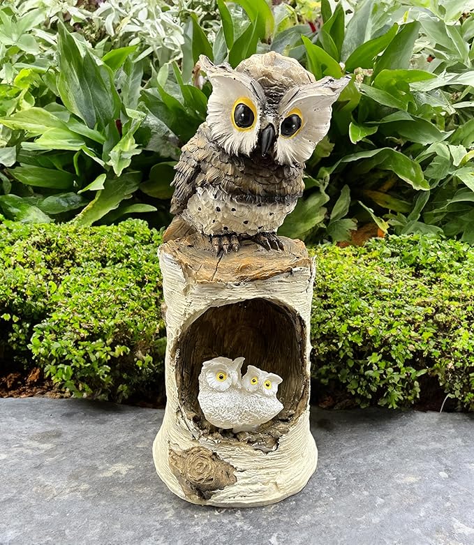 coolboy Owl Outdoor Garden Statue,Waterproof LED Solar Lights Outdoor Decor,Resin Owl Ornament,Solar Lantern Indoor Figurines for Patio Table Decor for Ourdoor Garden